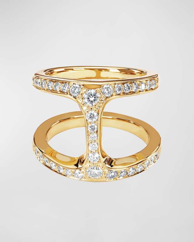 Dame Phantom Ring with Diamonds and 18k Yellow Gold, Size 6-